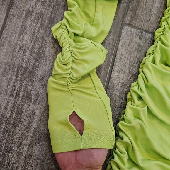 Mugler H&M One Shoulder Ruched Mini Dress Women’s M Neon Green NEW Runway Collab - Picture 7 of 16